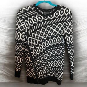 Ann Taylor Black and White Geometric Sweater